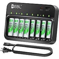 EBL Rechargeable 4-Pk 2800mAh AA + 4-Pk 1100mAh AAA Batteries & Charger