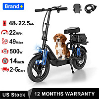 AOVOPRO 500W 48V Electric Scooter w/ 22.5Ah Battery & 14" Tires (22MPH/49 Miles)