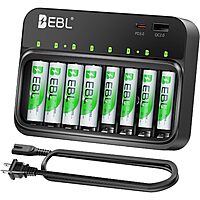 EBL Rechargeable 4-Pk 2800mAh AA + 4-Pk 1100mAh AAA Batteries & Charger