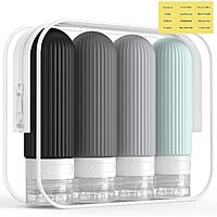 4-Pk 3oz. Me.Fan Portable Silicone Toiletries Travel Bottles in Grey (TSA Appr.)